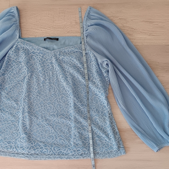 Boston Proper Long Sleeve Sweetheart Pleated Blouse Light Blue Extra Large - Picture 6 of 12